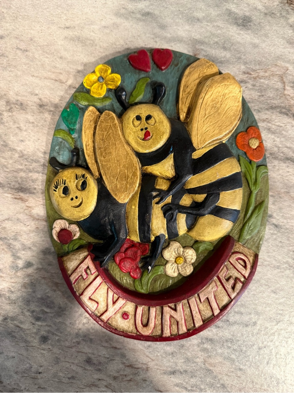 Handpainted Fly United Bee Wall Plaque - Yellow & Black